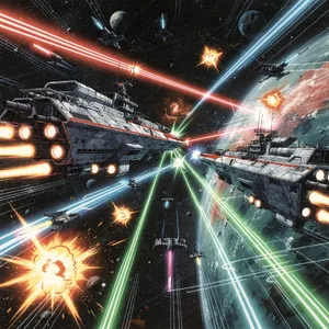 A 90s anime-style space battle scene with giant starships and laser beams. - Black Forest Labs Flux 2 Pro