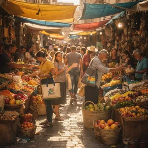 A bustling market scene with dozens of people buying and selling goods. - Black Forest Labs Flux 2 Pro