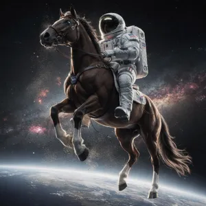 A realistic astronaut being ridden by a horse, photorealistic depiction in outer space with accurate lighting and proportions - Black Forest Labs Flux 2 Pro