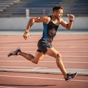 A runner mid-stride in a full-body action shot, limbs in motion and well-defined. - Black Forest Labs Flux 2 Pro
