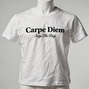 A wrinkled white T-shirt with 