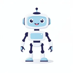 Simple flat vector mascot: friendly smiling robot character 'HelperBot', approachable design, primarily blue and white. - Black Forest Labs Flux 2 Pro