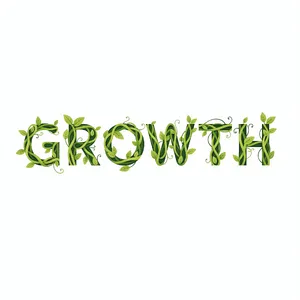 The word 'GROWTH' visualized using stylized plant vines organically forming the letters, green tones, white background, graphic design. - Black Forest Labs Flux 2 Pro