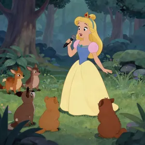 A classic Disney-like 2D cartoon princess singing with animals in a forest. - Alibaba Z-Image Turbo