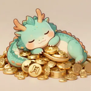 A cute chibi-style dragon sleeping on a pile of gold. - Alibaba Z-Image Turbo