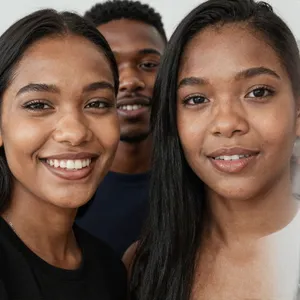 A group selfie of three friends of different ethnic backgrounds smiling at the camera. - Alibaba Z-Image Turbo