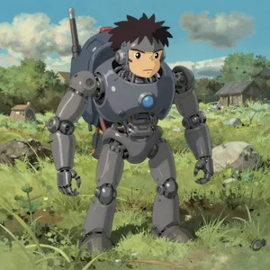 A mechanical creature in a polluted landscape. Capture the visual aesthetic of 'Nausicaä' by Studio Ghibli, with Miyazaki's mechanical designs and environmental contrast. - Alibaba Z-Image Turbo