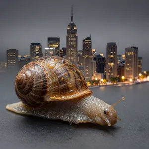 A snail whose shell contains a miniature city skyline, depicted in a hyperrealistic macro photography style with intricate architectural details and ambient lighting. - Alibaba Z-Image Turbo
