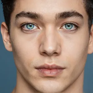 A studio headshot of a young man with one blue eye and one green eye (heterochromia). - Alibaba Z-Image Turbo