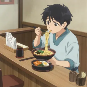 An anime scene of a character eating ramen at a small shop counter (slice-of-life style). - Alibaba Z-Image Turbo
