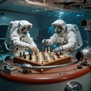 An astronaut and a deep-sea diver playing chess together inside a submarine. - Alibaba Z-Image Turbo