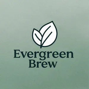 Minimalist logo for a sustainable coffee brand 'Evergreen Brew', single leaf motif, clean lines, vector style, white background. 'Evergreen Brew' contained as text in logo - Alibaba Z-Image Turbo