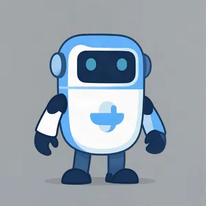 Simple flat vector mascot: friendly smiling robot character 'HelperBot', approachable design, primarily blue and white. - Alibaba Z-Image Turbo