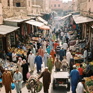 A bustling market scene with dozens of people buying and selling goods. - Google Nano Banana Pro