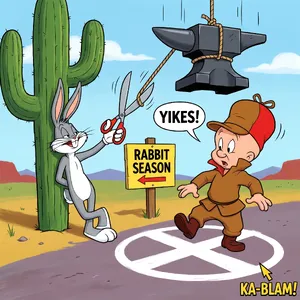 A Looney Tunes-inspired cartoon scene of a clever rabbit tricking a hunter. - Google Nano Banana Pro