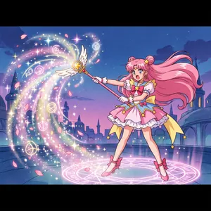 A magical girl character in a frilly dress, casting a spell (classic anime trope). - Google Nano Banana Pro