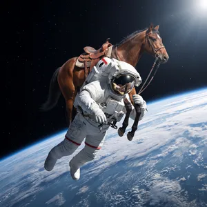 A realistic astronaut being ridden by a horse, photorealistic depiction in outer space with accurate lighting and proportions - Google Nano Banana Pro