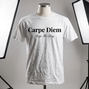 A wrinkled white T-shirt with 