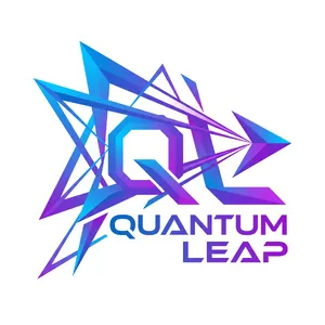 Abstract geometric logo for tech startup 'Quantum Leap', evoking connection & speed, vibrant blue/purple gradient, sharp angles. 'Quantum Leap' as text contained in logo. - Google Nano Banana Pro