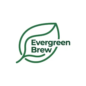 Minimalist logo for a sustainable coffee brand 'Evergreen Brew', single leaf motif, clean lines, vector style, white background. 'Evergreen Brew' contained as text in logo - Google Nano Banana Pro