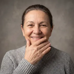 Photorealistic close-up portrait of a person clearly performing the American Sign Language gesture for 