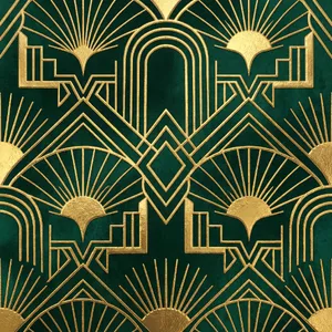 Seamless geometric pattern, Art Deco style, gold lines on deep emerald green background, high resolution texture for print. - Google Nano Banana Pro