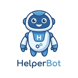 Simple flat vector mascot: friendly smiling robot character 'HelperBot', approachable design, primarily blue and white. - Google Nano Banana Pro
