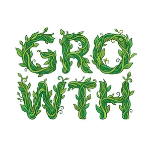 The word 'GROWTH' visualized using stylized plant vines organically forming the letters, green tones, white background, graphic design. - Google Nano Banana Pro