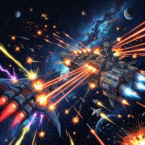 A 90s anime-style space battle scene with giant starships and laser beams. - Google Nano Banana 2