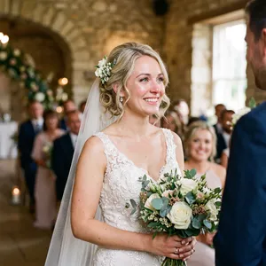 A bride on her wedding day, smiling with tears of joy in her eyes. - Google Nano Banana 2