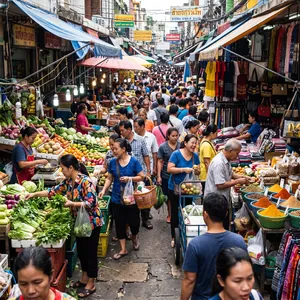 A bustling market scene with dozens of people buying and selling goods. - Google Nano Banana 2