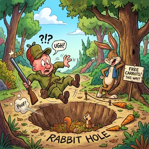 A Looney Tunes-inspired cartoon scene of a clever rabbit tricking a hunter. - Google Nano Banana 2