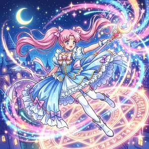A magical girl character in a frilly dress, casting a spell (classic anime trope). - Google Nano Banana 2