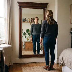 A person standing before a mirror, with their front and reflected back both visible. - Google Nano Banana 2