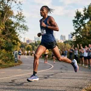A runner mid-stride in a full-body action shot, limbs in motion and well-defined. - Google Nano Banana 2