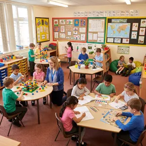 A school classroom of children and a teacher, each student engaged in a different activity. - Google Nano Banana 2