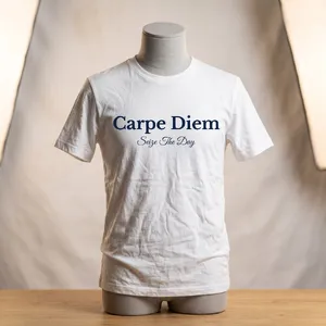 A wrinkled white T-shirt with 