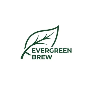 Minimalist logo for a sustainable coffee brand 'Evergreen Brew', single leaf motif, clean lines, vector style, white background. 'Evergreen Brew' contained as text in logo - Google Nano Banana 2