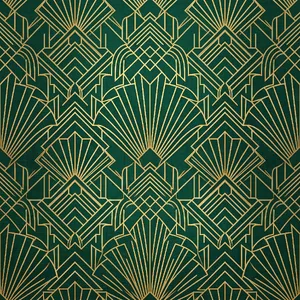 Seamless geometric pattern, Art Deco style, gold lines on deep emerald green background, high resolution texture for print. - Google Nano Banana 2