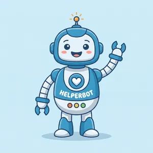 Simple flat vector mascot: friendly smiling robot character 'HelperBot', approachable design, primarily blue and white. - Google Nano Banana 2