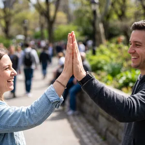 Two people high-fiving, with focus on their hands meeting mid-air. - Google Nano Banana 2