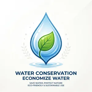 Visual element for an infographic about water conservation. Stylized water droplet icon containing a small green leaf, clean vector art. - Google Nano Banana 2