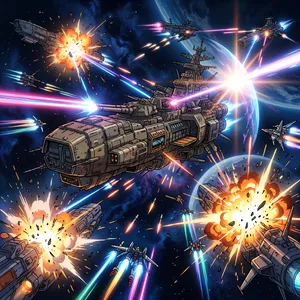 A 90s anime-style space battle scene with giant starships and laser beams. - Google Nano Banana 2.1