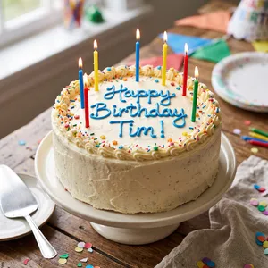 A birthday cake with icing that spells 