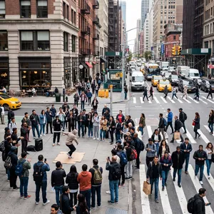 A busy city intersection with cars, pedestrians, and street performers all in one frame. - Google Nano Banana 2.1