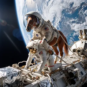 A realistic astronaut being ridden by a horse, photorealistic depiction in outer space with accurate lighting and proportions - Google Nano Banana 2.1