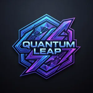 Abstract geometric logo for tech startup 'Quantum Leap', evoking connection & speed, vibrant blue/purple gradient, sharp angles. 'Quantum Leap' as text contained in logo. - Google Nano Banana 2.1