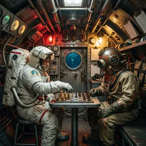 An astronaut and a deep-sea diver playing chess together inside a submarine. - Google Nano Banana 2.1