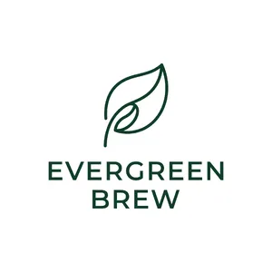 Minimalist logo for a sustainable coffee brand 'Evergreen Brew', single leaf motif, clean lines, vector style, white background. 'Evergreen Brew' contained as text in logo - Google Nano Banana 2.1