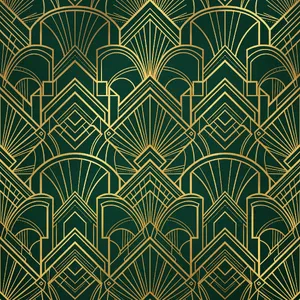 Seamless geometric pattern, Art Deco style, gold lines on deep emerald green background, high resolution texture for print. - Google Nano Banana 2.1